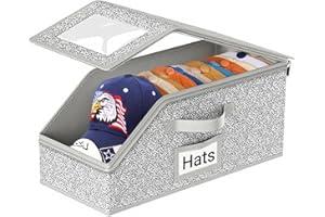 ESPETIO Hat Organizer for Baseball Caps,Holds up to 12 Caps Hat Organizer for Closet, Sturdy Stackable Storage for Men with Clear Lid, Flip-Top Access, Space-Saving Hat Box for Closet, Breathable Fabric