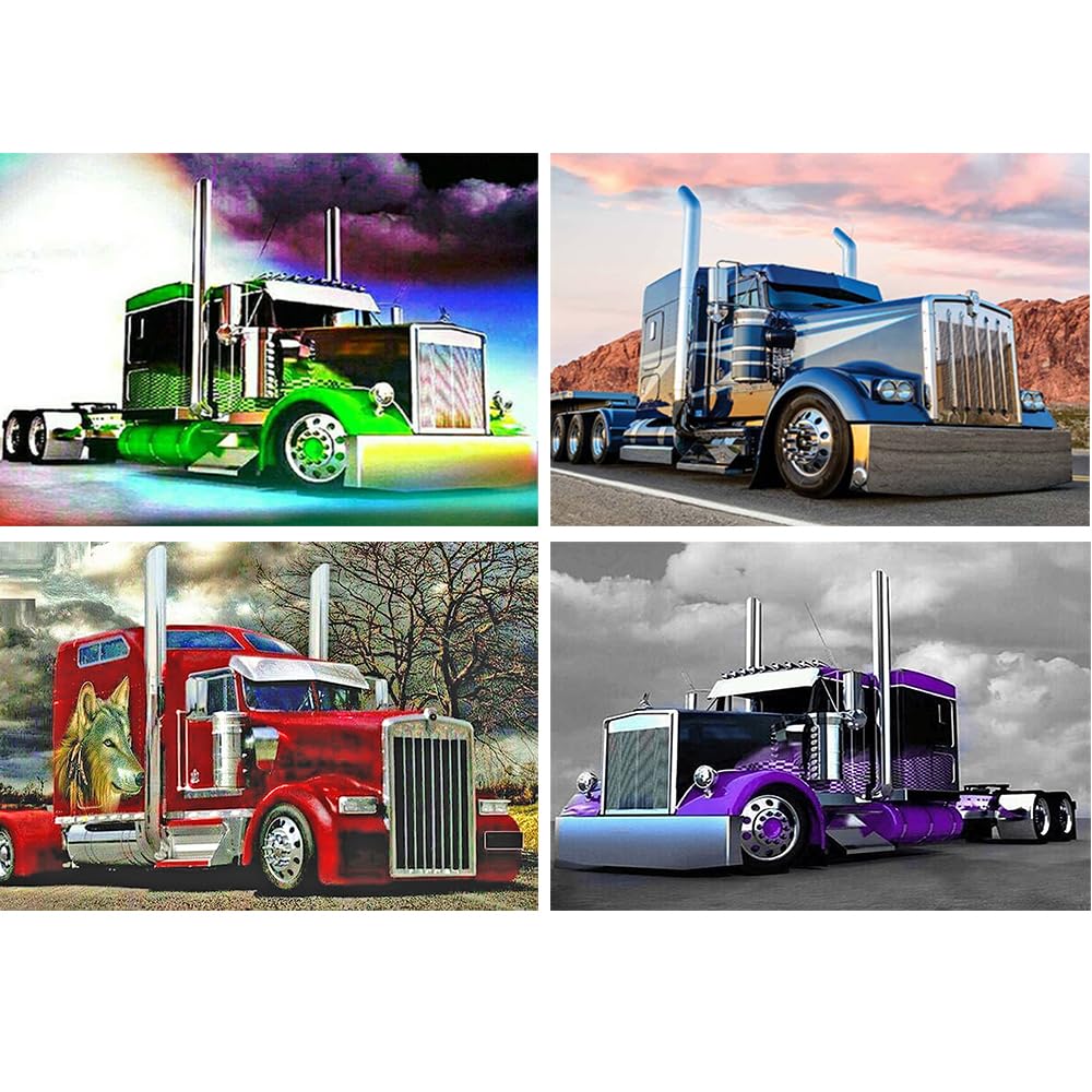 DCIDBEI 40 x 30 cm 4 Pack of 5D Diamond Painting Complete DIY Diamond Painting Kit for Car, DIY Picture Bead to Stick on for Wall Decoration Children Adults - Nice Truck