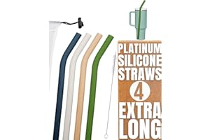 Purifyou Reusable Silicone Straws - Extra Long & Wide (14.5 inch), Set of 5 with Silicone Tips, Portable Travel Case, & Cleaning Brush - Compatible with 40oz Stanley Cups & Tumblers