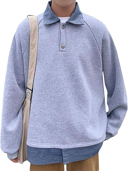 Amazon Mlboss プルオーバー メンズ 長袖 ポロネック トレーナー 切り替え ゆったり パーカー スウェット カジュアル トップス レイヤード 韓国風 ファッション ポロシャツ 春 秋 トップス トレーナー パーカー 通販