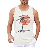 Mens Sleeveless Tank Tops Workout Gym Shirts Palm Tree Vintage Style T-Shirt