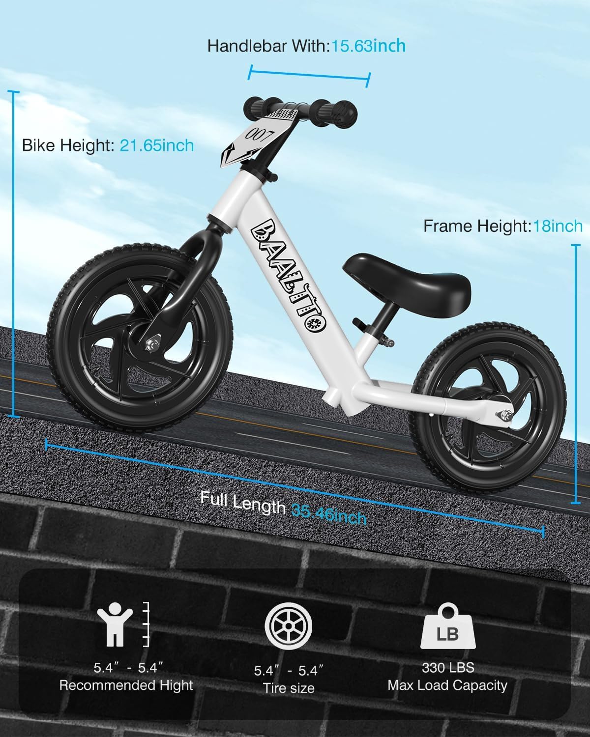 Toddler Balance Bike 2 Year Old,Age 2 to 5 Years, 12-Inch Kids Bike with Customizable Plate (Includes 3 Sets of Stickers), Steady Balance,Suitable for 2-3 Boys Girls(White)