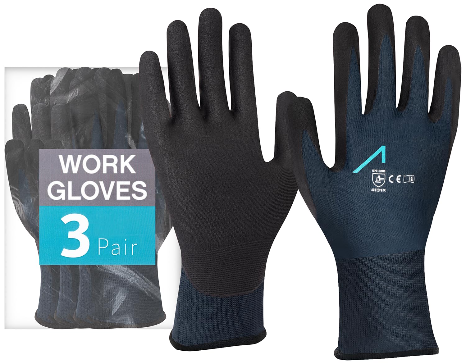 ACE Work gloves – 3 pairs of protective gloves for trade & garden – gloves for work - 11/XXL (3-pack)