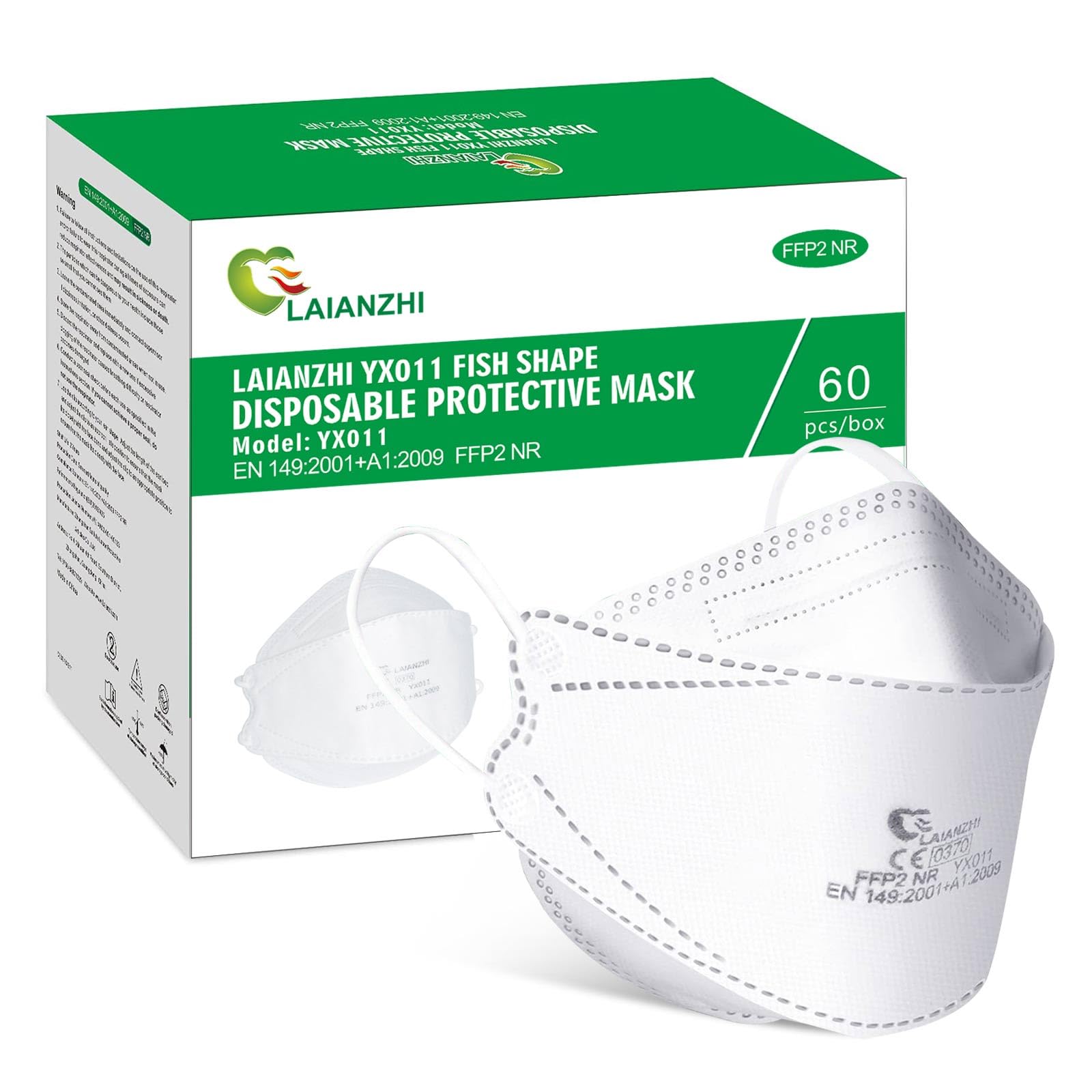 LAIANZHI 60 Pack FFP2 Mask, Disposable Face Mask, Individually Wrapped Respirator Mask for Women Men, 4 Layer Filters Airborne Particles≥94%