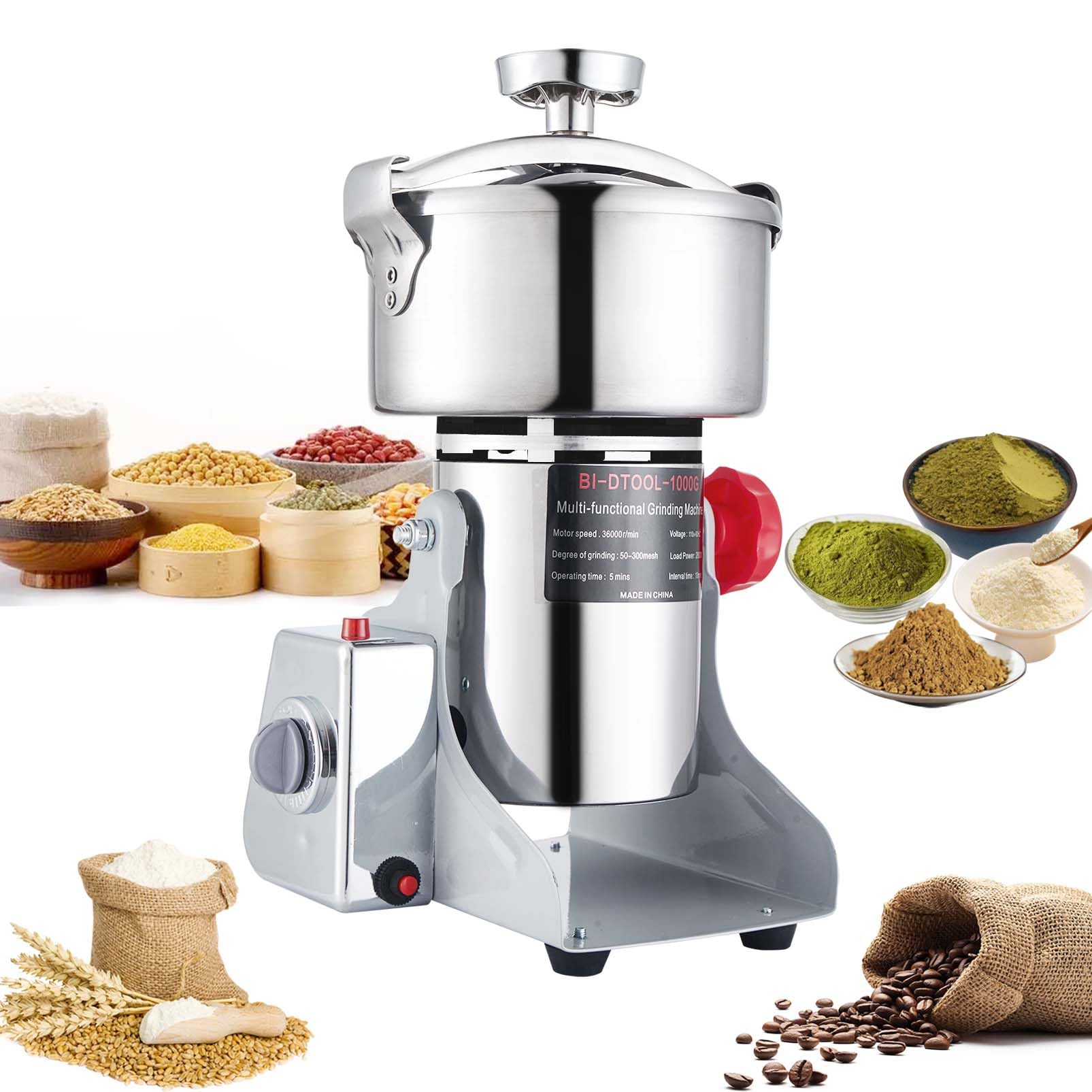 Photo 1 of ***PARTS ONLY***BI-DTOOL Electric Grain Mill Grinder 2800W Dry Material Grinding Machine 1000g Stainless Steel Pulverizer 36000r/min High-speed Grain Mill 270° swingable Superfine powder for Home and Commercial 1000g