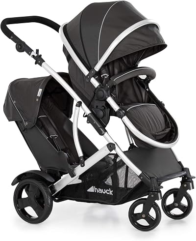 hauck Duett 2 Black Baby & Toddler Tandem Pushchair with Raincovers