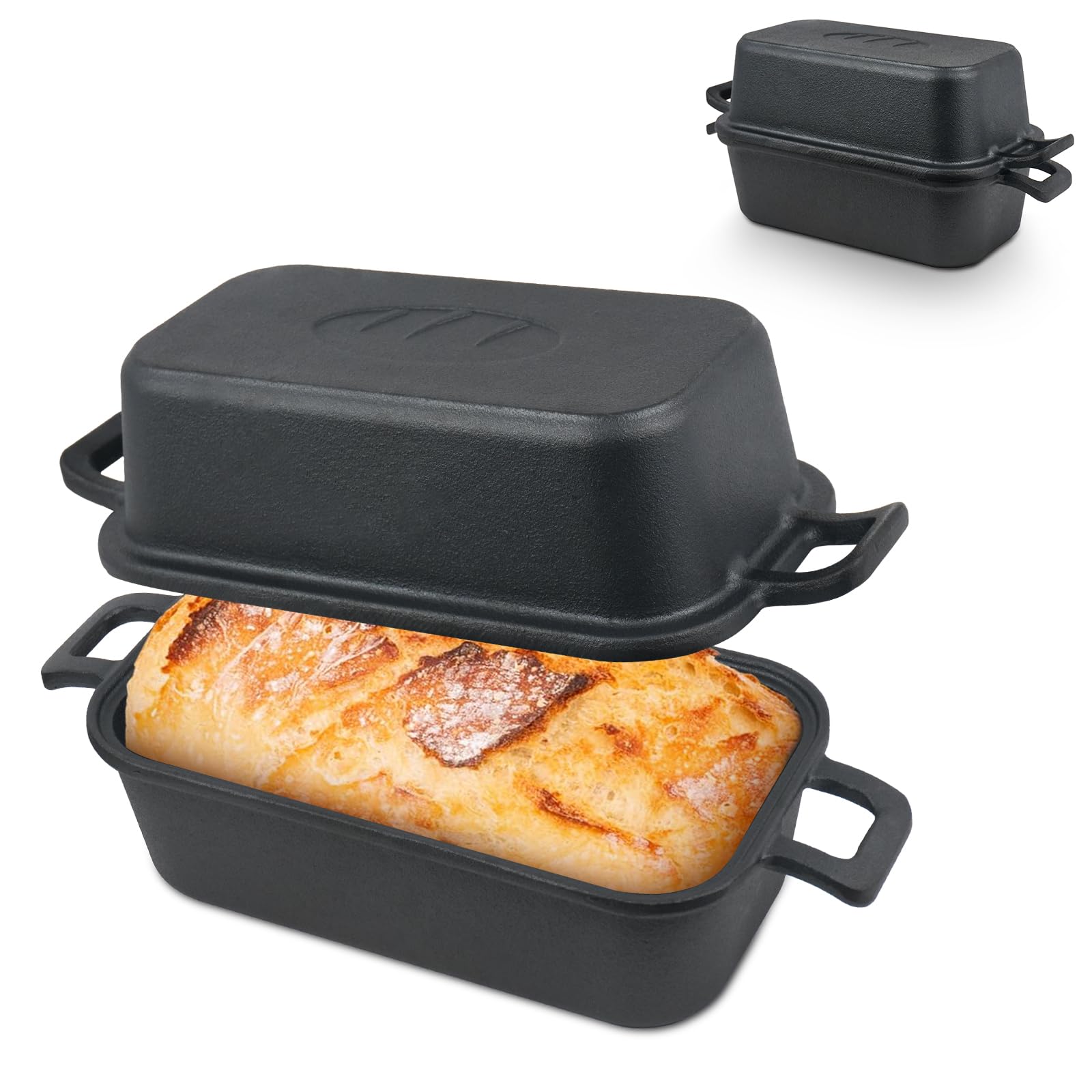 Photo 1 of Demine Cast Iron Loaf Pan with Lid 9x5 Inch – Dutch Oven Bread Pan for Sourdough, Banana Bread, Meatloaf – Even Heat, Non-Stick, Oven Safe Baking Pans