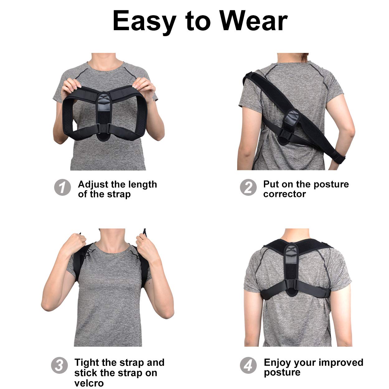 Posture Corrector for Women Men, Upper Back Brace for Clavicle Support, Adjustable Back Straightener and Providing Pain Relief from Neck, Back & Shoulder