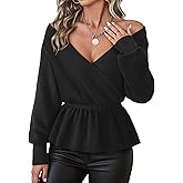 Lotusmile Womens Dressy Knit Peplum Sweater Long Sleeve Fall Wrap V Neck Pullover Tops