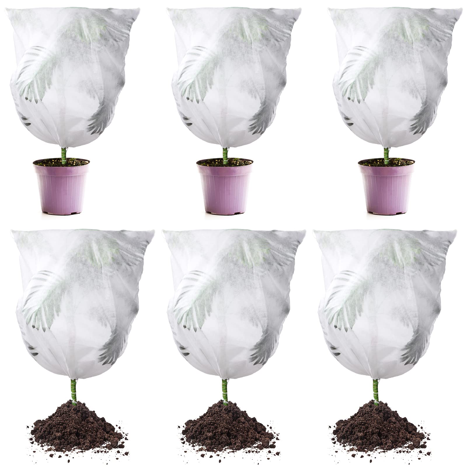 6 Pieces Plant Bags Freeze Protection Winter Cold Weather Frost Blankets for Outdoor Plants Shrub Jacket with Drawstring Reusable Frost Cloth for Fruit Tree (31.5 x 39.4 Inch, 39.4 x 39.4 Inch)