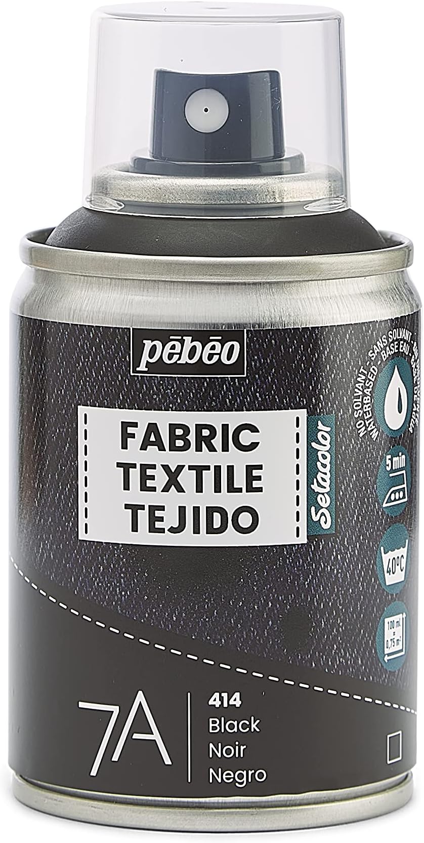 Pebeo 7A Fabric Paint Spray 100ml Black for Textiles, Water-based, Permanent