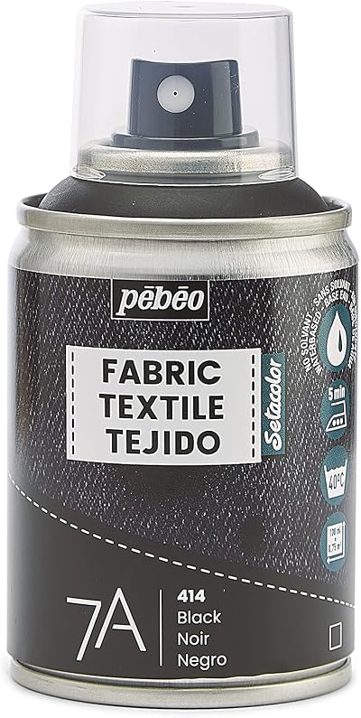 Pebeo 7A Fabric Paint Spray 100ml Black for Textiles, Water-based, Permanent