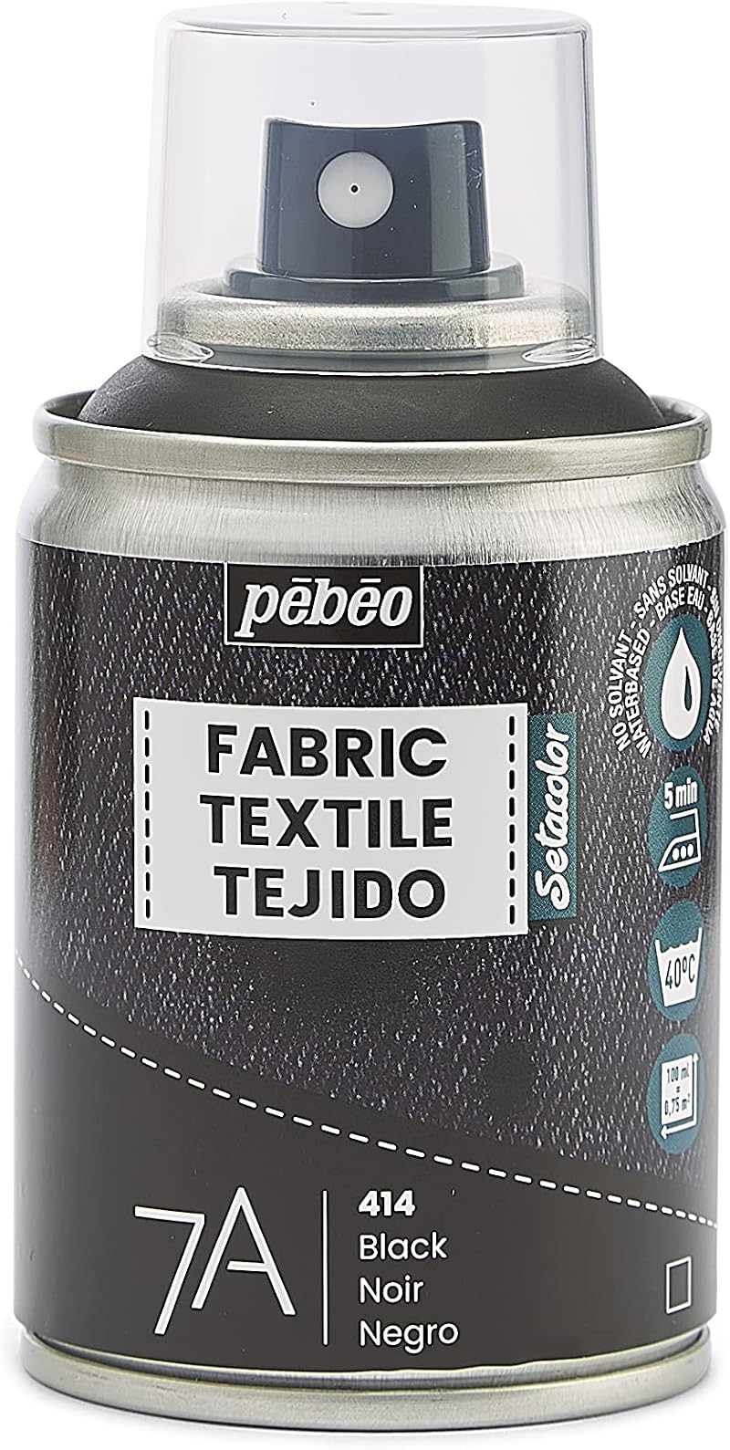 Pebeo 7A Fabric Paint Spray 100ml Black for Textiles, Water-based, Permanent