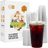 Turbo Bee 16 oz Disposable Plastic Cups with Lids and Straws, 100 Pack | Iced Coffee Cups with Lids, Food Safe To Go Cups for Cold Drinks, Smoothie, Clear Cups with Lids