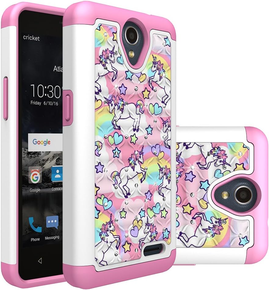 ZTE Prestige 2 Case, ZTE N9136 Case, Rainbow Unicorn Pattern Shockproof Studded Rhinestone Crystal Bling Hybrid Case Silicone Protective Armor for ZTE Prestige 2 / N9136