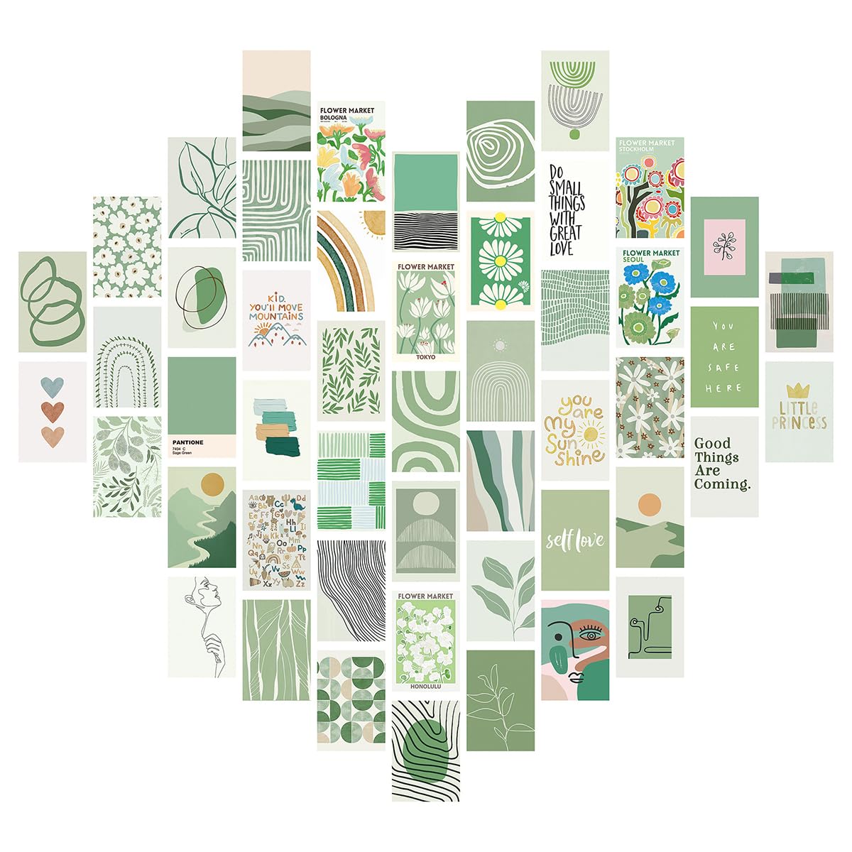 Verve Jelly Wall Collage Kit 50Pcs Green Botanical Photo Posters Collections Danish Pastel Aesthetic Pictures Single Sided Collage Print Kits for Teens Bedroom Dorm Wall Decor