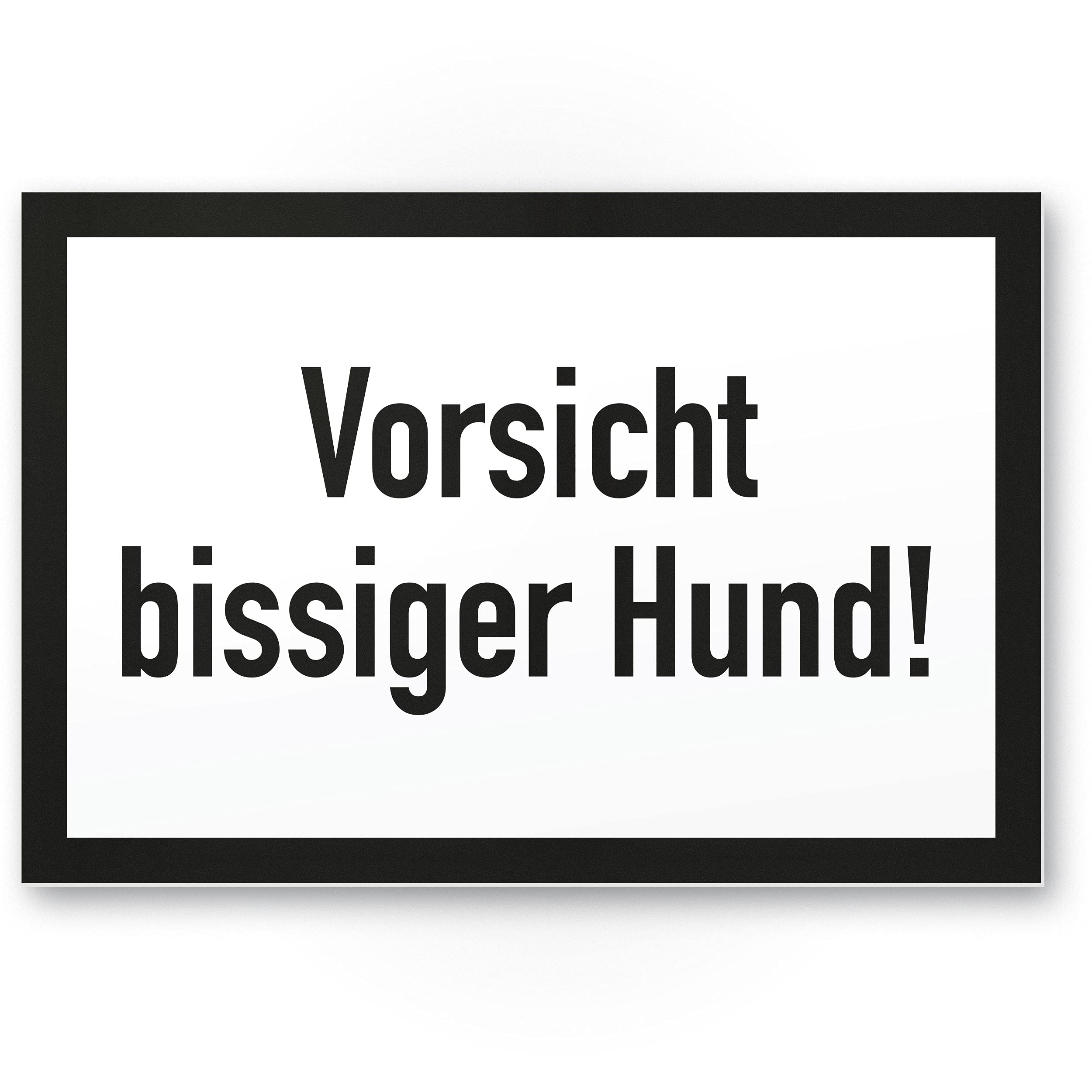 Caution bissiger dog (white-black) – dog plastic sign, safety sign garden gate / garden fence – door sign front door, warning sign deterrence / burglary protection – warning/caution dog