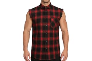 Flannel Plaid Sleeveless Shirts for Men Button Down Western Cowboy Shirt Clothes with Pocket for Summer Casual Wear