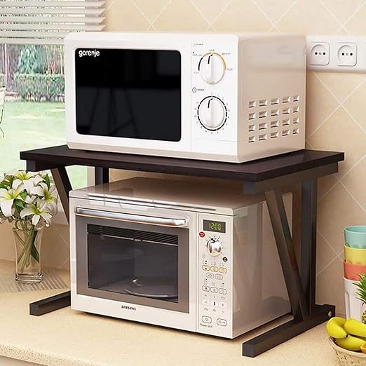 Aart Store Two Rack Multipurpose Space Saving Brown Wooden Microwave & OTG Oven Rack