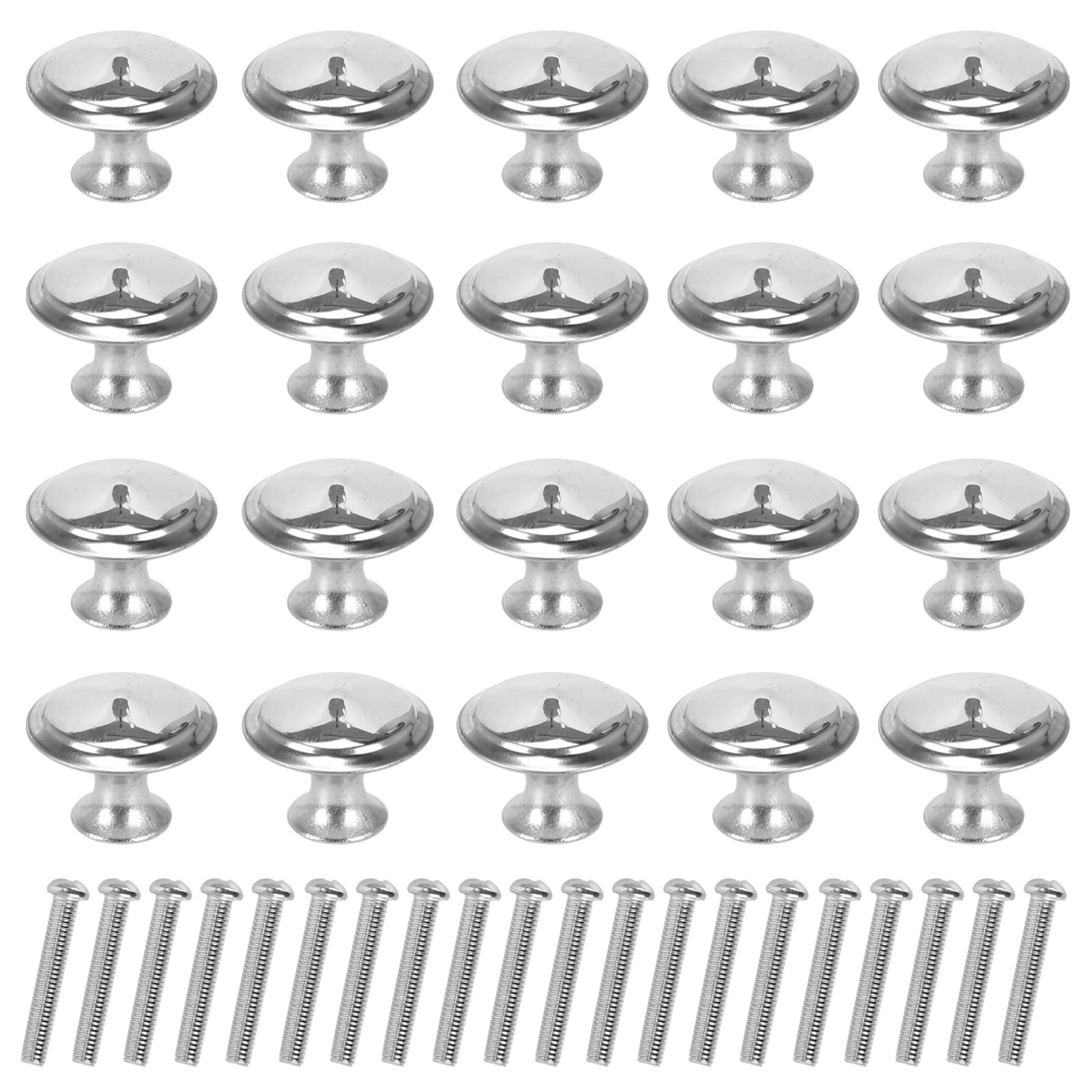 KAILEE 20pcs Cabinet Door Knobs Round Mushroom Drawer Knobs Round Door Pull Drawer Pull Handle Single Hole with 20 Screws for Kitchen Bathroom Cupboard Wardrobe Decor Silver