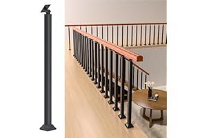 MM MELISEN Indoor Stair Railing Kits, Black Metal Baluster Posts, with 270° Adjustable Railing Spindles, for Steps, Balconies