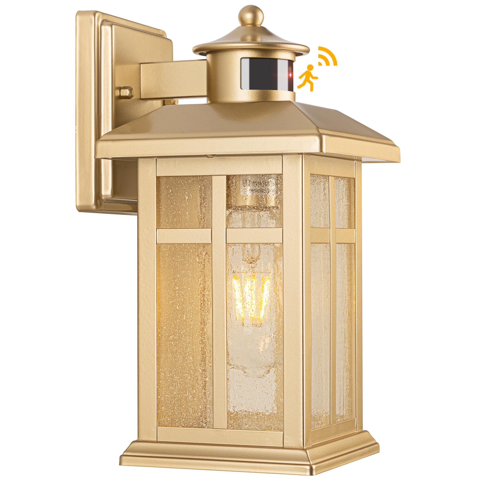 Brilvibera Outdoor Light Fixture Motion Sensor, Gold Waterproof Outside House Light, Modern Wall Lights, Outdoor Garage Light Dusk to Dawn Exterior Light Fixture for House, Garage, Garden Image