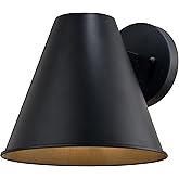 VAXCEL Smith 8 in. H 1-Light Textured Black Contemporary Outdoor Wall Sconce, Durable Steel Metal Cone Shade, LED Compatible,