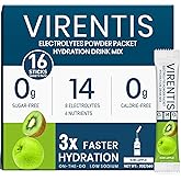 VIRENTIS 16 Sticks Electrolytes Powder Packets Sugar Free Hydration Packets, Liquid Daily IV Electrolyte Drink Mix for Rehydration with 8 Electrolytes & 6 Vitamins, 0 Calorie, Low Sodium, Kiwi Apple