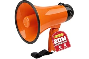 MyMealivos Portable Megaphone Bullhorn 20 Watt Power Megaphone Speaker Voice and Siren/Alarm Modes with Volume Control and St