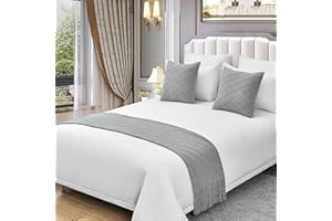 SUZEPER Cotton Knit Bed Runner,knitted Throw Blanket With Tassel,decorative Bedding Scarf Cover,solid Color Woven Sofa Throw Bed Runner For Hotel Home Double Single King Size Bed(Queen 26x91inch, Grey)