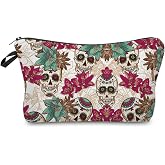 Livel lhood Floral Skull Small Makeup Zipper Bag -1 | Floral Sugar Skull Pattern Zipper Pouch, Halloween Present for Friends, Gothic Theme Makeup Bag