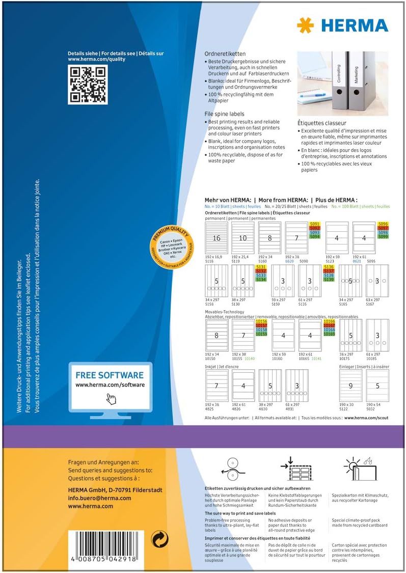 HERMA Self Adhesive Spine Labels, 4 Labels per A4 Sheet, 100 Sheets, 192 x 59 mm, 400 Labels - Image 5