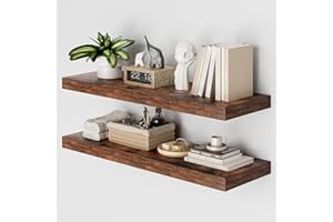 Heimlove 36 Inch Long Floating Shelf for Wall, 12" Deep Floating Shelves Wall Shelves for Bedroom Living Room Bedroom,Wall Mounted Shelves for Storage Book Wall Decor, Set of 2, Rustic Brown