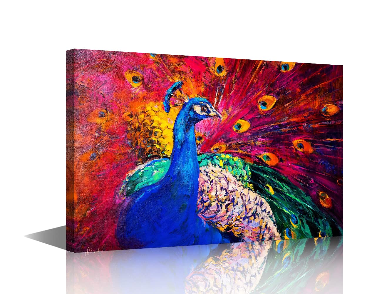 Colorful Peacocks Oil Paintings Style Canvas Wall Art Print on Canvas Animal Pictures for Livingroom Bedroom Home Decoration Stretched and Frame Ready to Hang Medium Size 16x24inch (40x60cm) — image 1