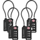 LUGGEX 4 Pack TSA Locks for Luggage, Luggage Locks TSA Approved | Suitcase Locks in Gift Box, Ultra-Light 33g Combination Cable Lock, Easy-Read Dial for Suitcase Backpack Gym, Black, LLX-Core