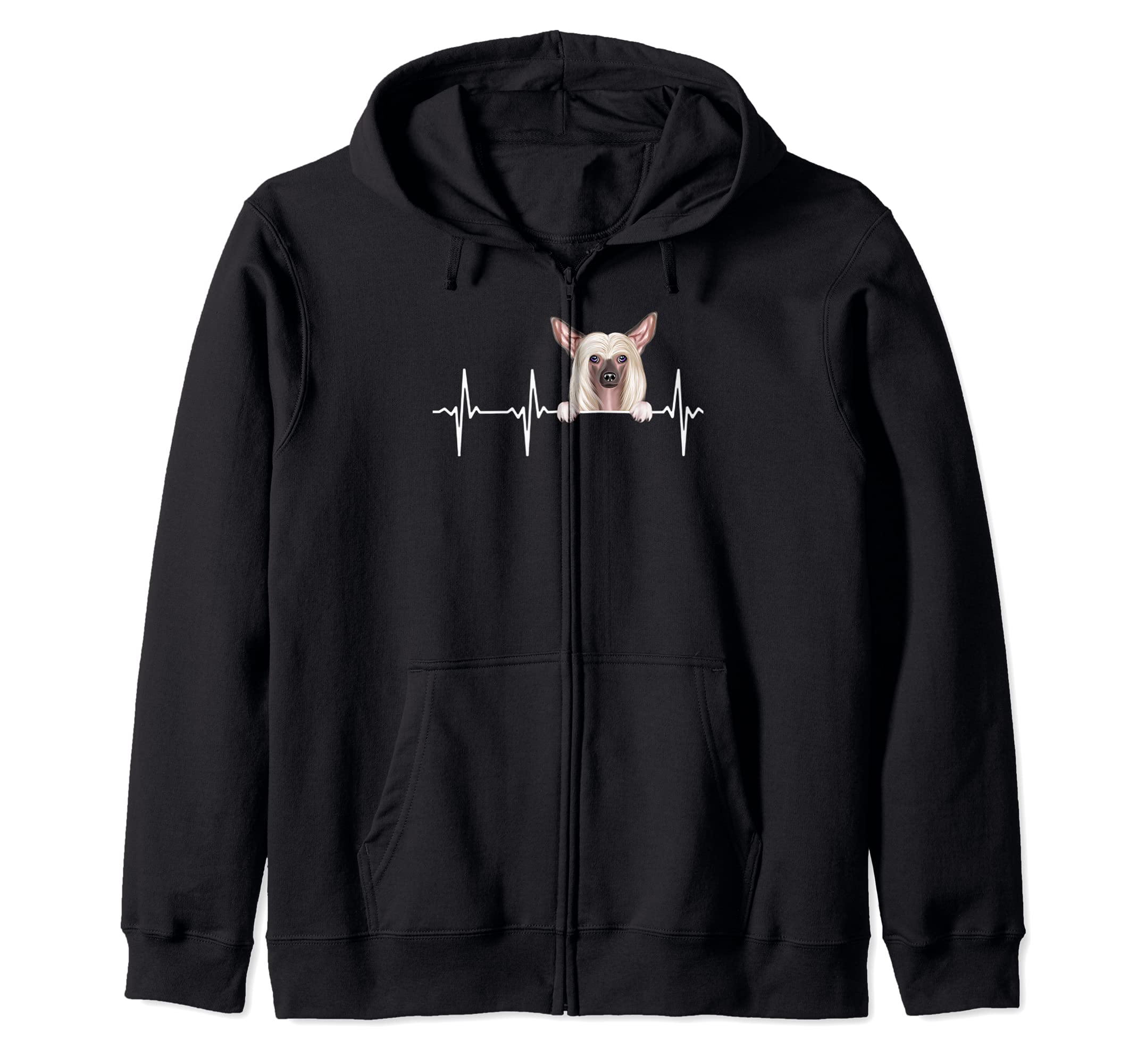 Funny Dog Heartbeat For Chinese Crested Lovers Zip Hoodie