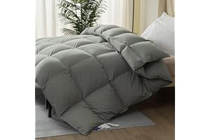 Airensky Feather Down Comforter, King Size Duvet Insert, Luxurious Lightweight Hotel Bedding All Season Feather Comforter with Microfiber Cover for Hot Sleeper, 8 Tabs,106 x 90 Inch, Grey