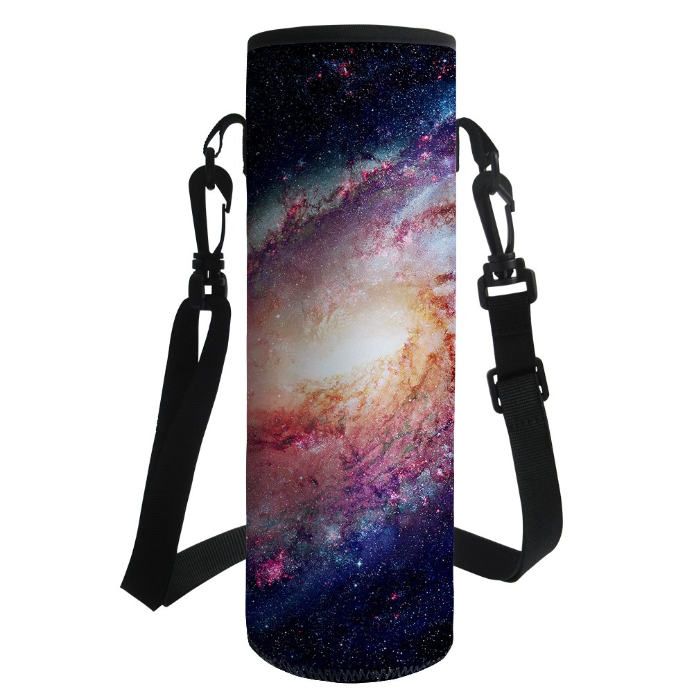 HUGS IDEA Galaxy Print Neoprene Water Bottle Sleeve Bag Shoulder Strap Sling Bottle Cover Pouch