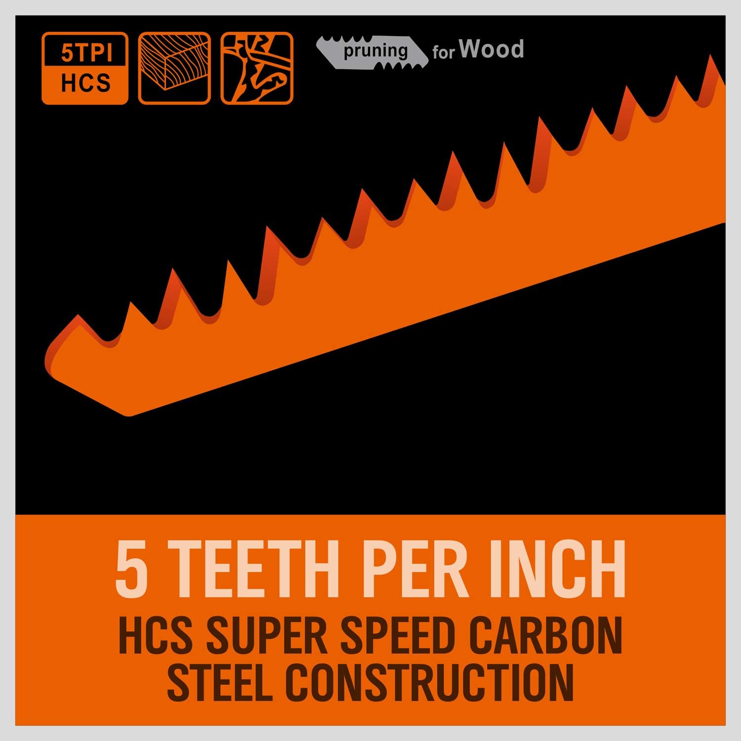 HORUSDY 12-Inch Wood Pruning Reciprocating Saw Blades, 5TPI Saw Blades - 5 Pack - - 