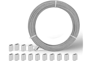 MARIOCSA 3/32 in Stainless Steel Cable Wire Rope 200ft, 7x7 Strand Stainless Steel Aircraft Cable, for Deck Railing, String Light Hanging, Marine Rigging, Garden Wire with 60 M2.5 Crimping Loops