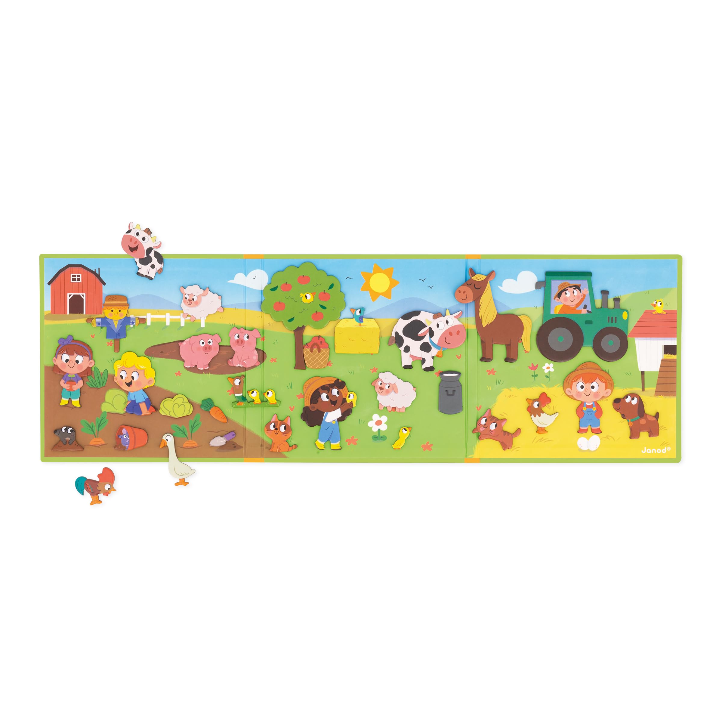 Janod - Magnéti'Stories The Farm - 30-Magnet Educational Game - Children’s FSC Cardboard Toy - Develops Imagination & Fine Motor Skills - 3 Years +, J05451