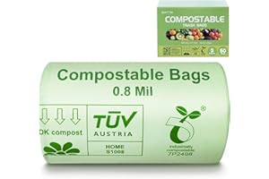 OMOTIYA Compostable Trash Bags, Small Compost Bags 3 Gallon, Extra Thick 0.8 Mils, 16.9" x 17.7", 50 Count, Compostable Food Scrap Bags for Kitchen Waste, Green Bin Liners for Garbage Disposal