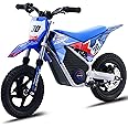 OLALA 36V Electric Dirt Bike for Kids Aged 3-8, Brushless 250W Racing Grade Electric Motorcycle, Up to 15.5MPH & 3 Speed Settings, Safe Disc Brakes, 12'' Off-Road Knobby Tires, Blue