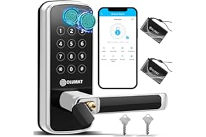 OLUMAT Smart Lock with Handle: Wi-Fi Keyless Entry Door Lock - Smart Locks for Front Door - Biometric Fingerprint Door Lock - Smart Door Lock with Keypad - Garage Door with App Control - Auto Lock