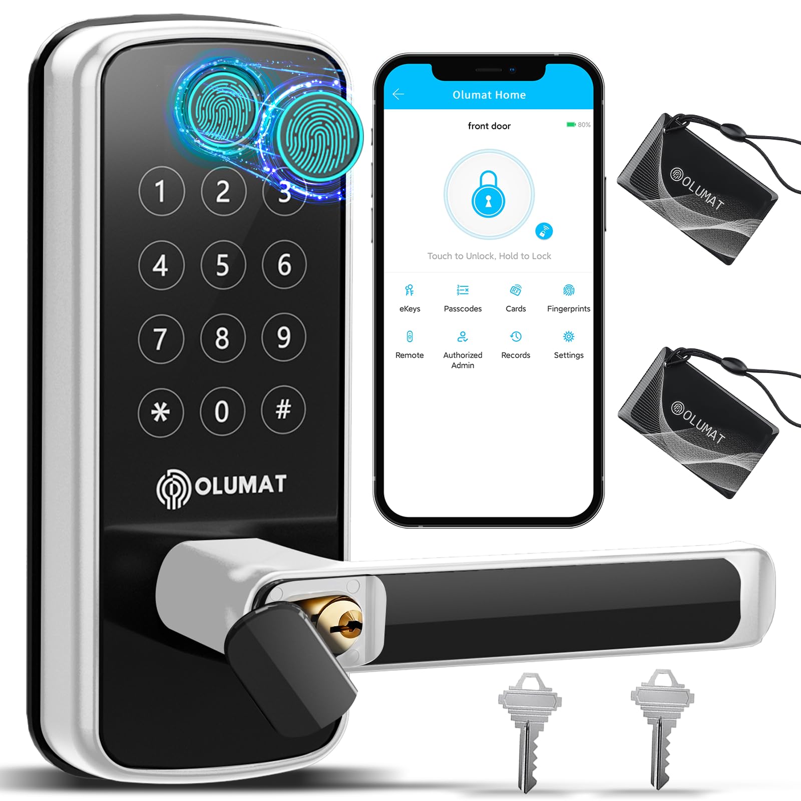 Photo 1 of OLUMAT Smart Lock with Handle: Wi-Fi Keyless Entry Door Lock - Smart Locks for Front Door - Biometric Fingerprint Door Lock - Smart Door Lock with Keypad - Garage Door with App Control - Auto Lock