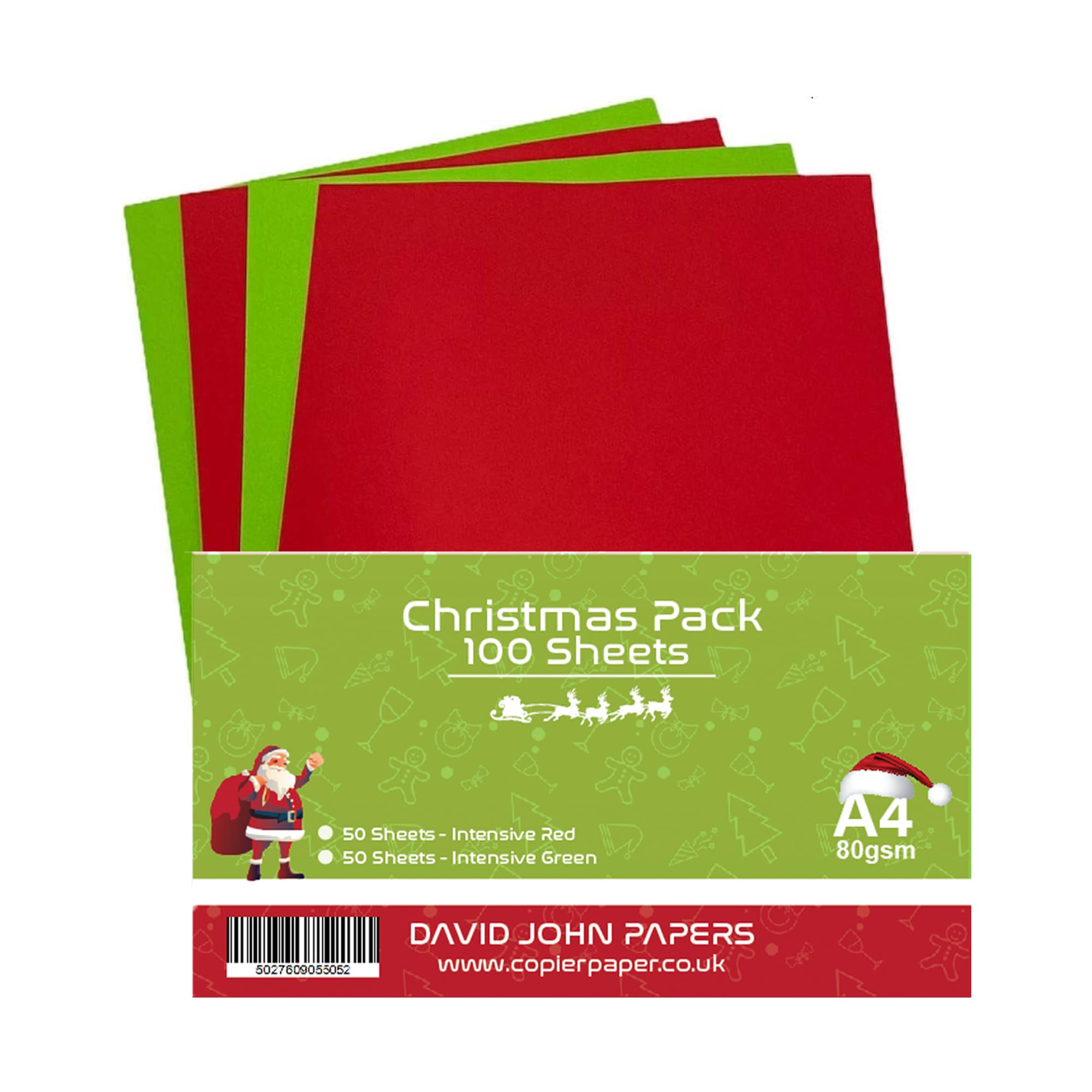 DJP A4 Christmas Coloured 80gsm Paper - Intensive Red & Intensive Green - 100 Sheets (50 Each Colour)