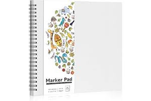 PRUDIUT 135lb/200gsm Marker Paper Pad, 8.3×8.9in Double Sided Bleedproof Sketch Pad, 30 Sheets Art Paper Spiral Sketchbook, Smooth Painting Coloring Alcohol Marker Paper for DIY, Gift