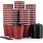 LITOPAK 80 Pack Insulated Ripple Wall 12 oz Disposable Paper Cups, Three Layer Insulated Hot Paper Coffee Cups with Lid and Straws for Parties, Picnics, and Travel