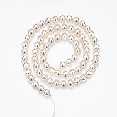 60 pcs 6mm Round Glass Pearl Beads for Jewelry Making Nacklace Ankle Bracelets, Wreaths, Tassels,Earrings DIY Beading Decoration (Milk White)