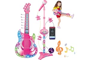 Guitare et microphone pour enfants, guitare jouet avec musique et lumière, hauteur réglable 2 en 1, microphone pour enfants a